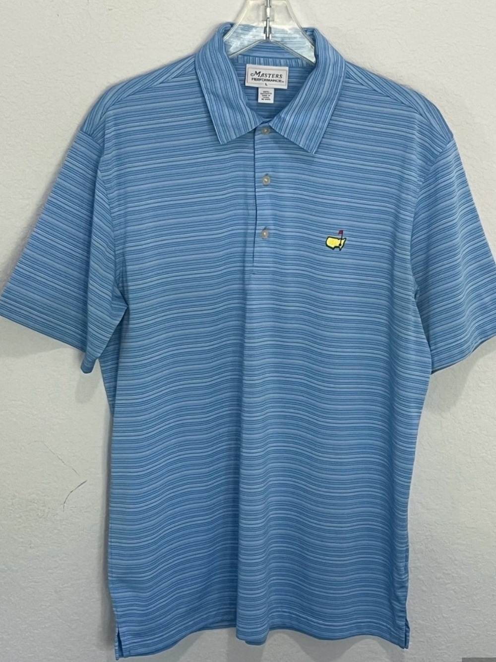 Masters Performance Golf Polo Men’s Large Blue White Striped Short Sleeve Shirt